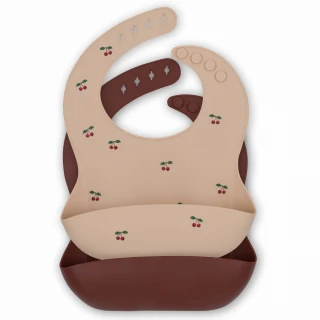 Konges Slojd silikonowe śliniaki 2-pack  Cherry/Mocca